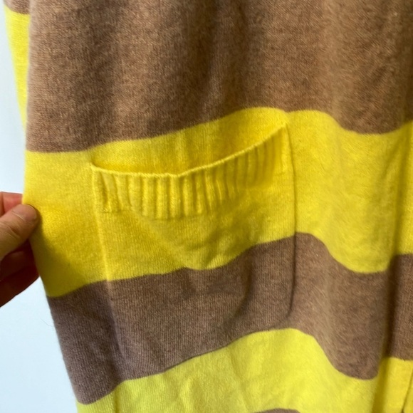 Isaac Mizrahi 100% Cashmere Yellow and Tan Striped Maxi Long Cardigan - Picture 4 of 6